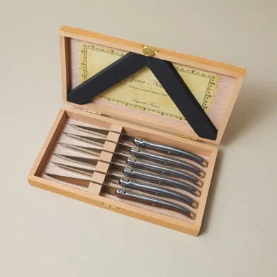 Laguiole 6 Piece Steak Knife Set, Stainless Steel In Wood Presentation Box In Multi