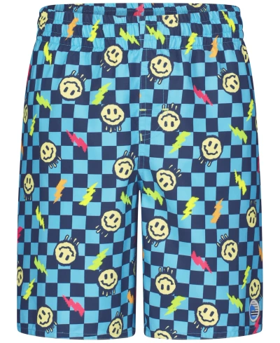 Laguna Kids' Big Boys Checked Out Volley Swim Shorts In Blue Atoll