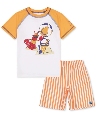 Laguna Kids' Little Boys Cabana Stripe Swim Top And Swim Shorts, 2 Piece Set In Tangerine