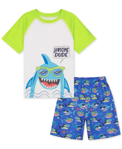 Laguna Kids' Little Boys Cool Shark Swim Top And Printed Swim Shorts, 2 Piece Set In Strong Blue