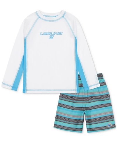 Laguna Kids' Little Boys Sundown Stripe Out 2-pc. Swim Top & Swim Trunks Set In Bachelor Button