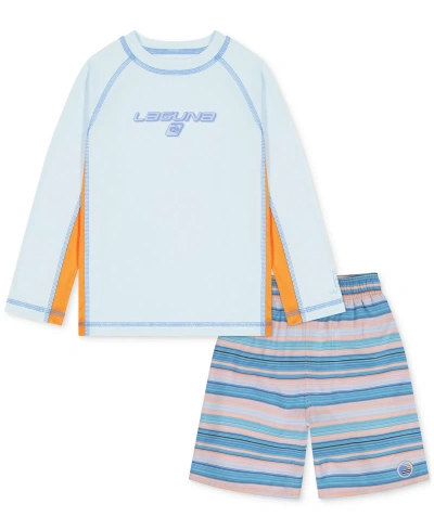 Laguna Kids' Little Boys Sundown Stripe Out 2-pc. Swim Top & Swim Trunks Set In Bright Orange