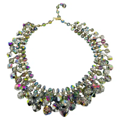 Pre-owned Laguna Signed Vintage Gold Tone Aurora Crystal Beads Massive Designer Necklace In Multiple