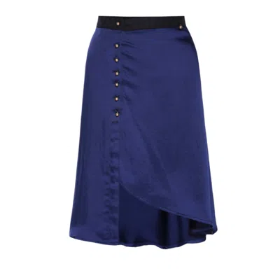 Lahive Women's Blue Sabine Button Down Satin Skirt
