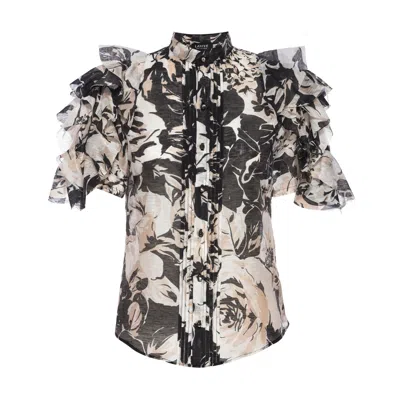 Lahive Women's Neutrals Paris Silk Printed Top