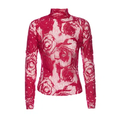 Lahive Women's Pink / Red Rose Lace Embroidered Top In Multi