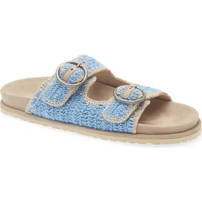 Laidback London Clay Crochet Buckle Strap Slide Sandal In Blue