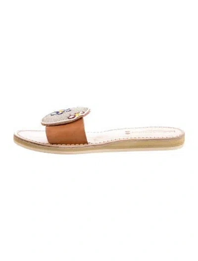 Pre-owned Laidback London Leather Floral Print Slides In Gold