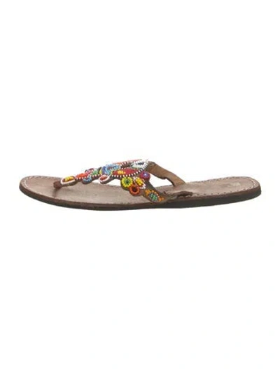 Pre-owned Laidback London Leather Patterned Flip Flops In Multicolor