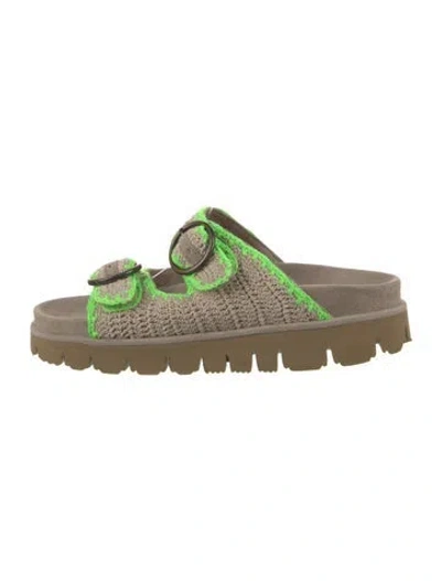 Pre-owned Laidback London Patterned Slides In Green/neutrals