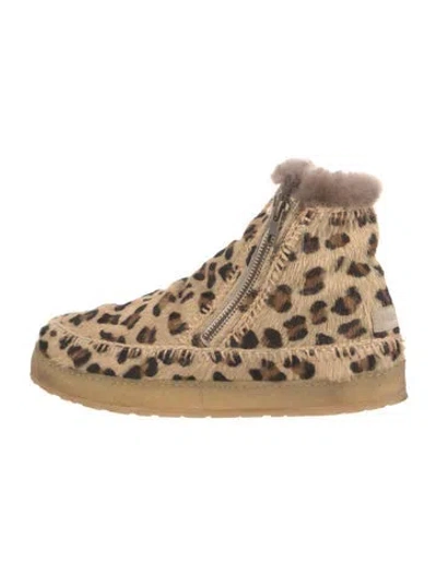 Pre-owned Laidback London Ponyhair Animal Print Lace-up Boots In Neutral