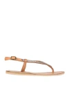 Laidback London Woman Thong Sandal Tan Size 5 Leather In Brown