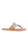 Laidback London Woman Thong Sandal Tan Size 7 Leather In Brown