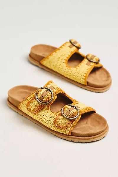 Laidback London Woven Buckle Slide Sandals In Yellow