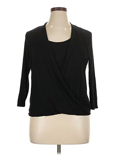 Pre-owned Laila Jayde 3/4 Sleeve Top Black Plunge Neckline Tops