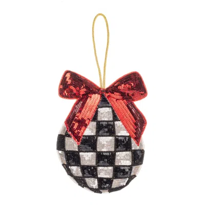 Laines London Black / Red / White Extra Large Checkered Christmas Bow & Bauble Decoration In Multi