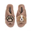 Laines London Brown Classic Laines Slippers With Lady The King Charles & Paw Brooches - Toffee In Brown