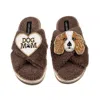 Laines London Brown / Neutrals Laines Neutral Boucle Slippers With Lady The King Charles & Dog Mum/mom Brooches - 