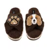 Laines London Brown / Neutrals Laines Neutral Boucle Slippers With Lady The King Charles & Paw Brooches - Chocolat