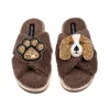 Laines London Brown / Neutrals Laines Neutral Boucle Slippers With Lady The King Charles & Paw Brooches - Mink