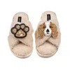 Laines London Brown / Neutrals Laines Neutral Boucle Slippers With Lady The King Charles & Paw Brooches - Oatmeal
