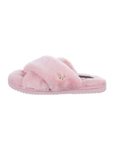 Pre-owned Laines London Faux Fur Printed Mules In Pink
