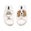 Laines London Neutrals / White Laines Neutral Boucle Slippers With Lady The King Charles & Dog Mum/mom Brooches - 