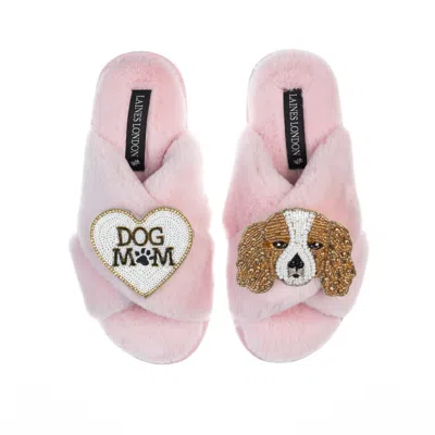 Laines London Pink / Purple Classic Laines Slippers With Lady The King Charles & Dog Mum / Mom Brooches - Pink In Pink/purple