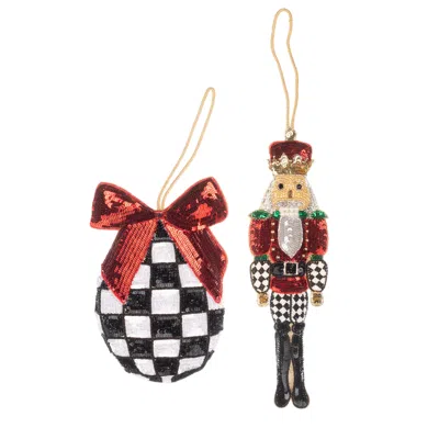 Laines London Red / White / Black Extra Large Christmas Red Nutcracker & Bow Bauble Decorations In Multi
