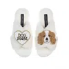 Laines London White Classic Laines Slippers With Lady The King Charles & Dog Mum / Mom Brooches - Cream In White