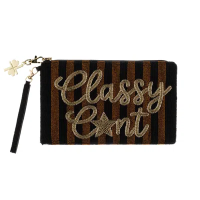 Laines London Women's Black / Brown / Gold  Brown & Black Classy C*nt Hand Beaded Pouch In Black/brown/gold