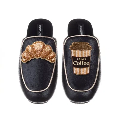 Laines London Women's Black / Gold Classic Laines Mules With Coffee & Croissant Brooches - Black & Gold