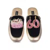 Laines London Women's Black / Gold Classic Mules With 60th Birthday & Cake Brooches - Black & Gold In Black/gold