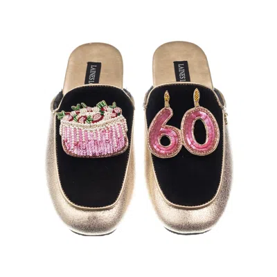 Laines London Women's Black / Gold Classic Mules With 60th Birthday & Cake Brooches - Black & Gold In Black/gold