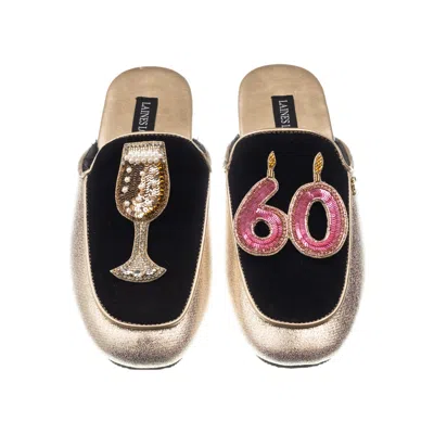 Laines London Women's Black / Gold Classic Mules With 60th Birthday & Glass Of Champagne Brooches - Black & Gold In Black/gold