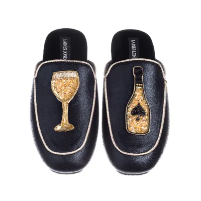 Laines London Women's Black / Gold Classic Mules With Ace Of Champagne Brooches - Black & Gold