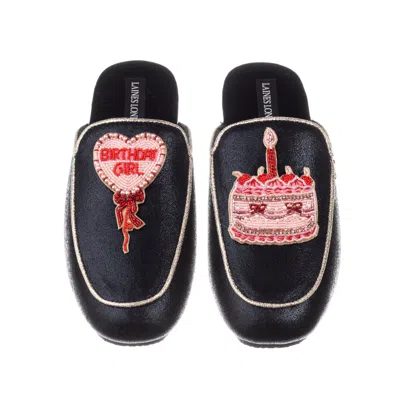 Laines London Women's Black / Gold Classic Mules With Birthday Girl & Birthday Cake Brooches - Black & Gold In Multi