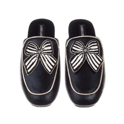 Laines London Women's Black / Gold Classic Mules With Black Stripe Bow Brooches - Black & Gold