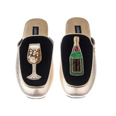 Laines London Women's Black / Gold Classic Mules With Bubbles Darling Brooches - Black & Gold In Black/gold