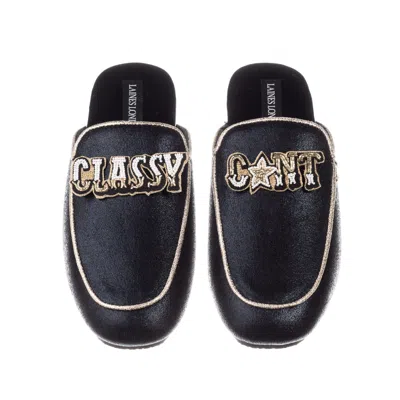 Laines London Women's Black / Gold Classic Mules With Classy C*nt Brooches - Black & Gold