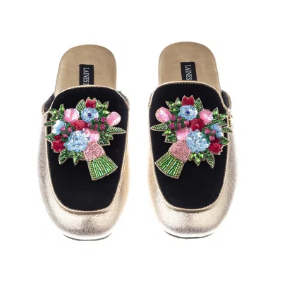 Laines London Women's Black / Gold Classic Mules With Double Flower Bouquet Brooches - Black & Gold In Multi