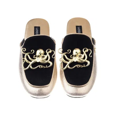 Laines London Women's Gold / Black Classic Mules With Double Gold Octopus Brooches - Black & Gold In Black/gold