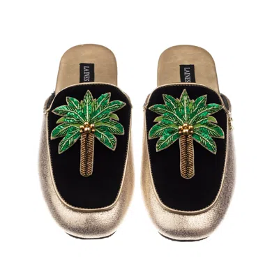 Laines London Women's Black / Gold Classic Mules With Double Palm Tree Brooches - Black & Gold In Black/gold