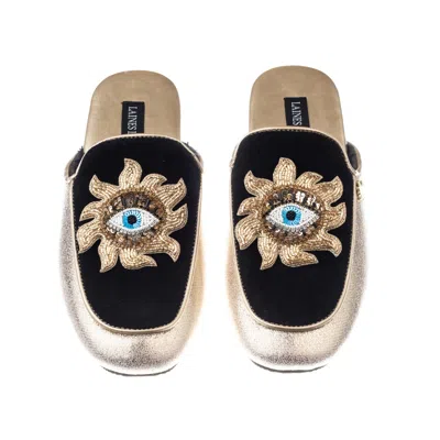 Laines London Women's Gold / Black Classic Mules With Double Sun Eye Brooches - Black & Gold In Black/gold