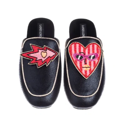 Laines London Women's Black / Gold Classic Mules With Electric Love Brooches - Black & Gold