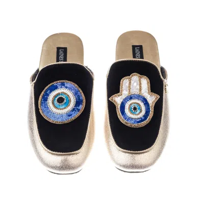 Laines London Women's Gold / Black Classic Mules With Evil Eye & Hamsa Brooches - Black & Gold In Black/gold