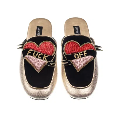 Laines London Women's Black / Gold Classic Mules With Fuck Off Brooches - Black & Gold In Black/gold