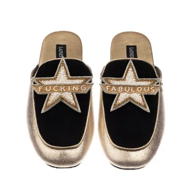 Laines London Women's Black / Gold Classic Mules With Fucking Fabulous Brooches - Black & Gold In Black/gold