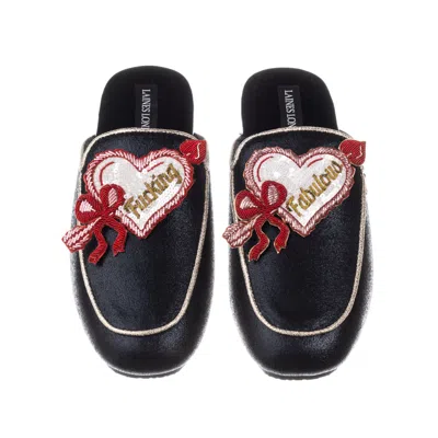 Laines London Women's Black / Gold Classic Mules With Fucking Fabulous Hearts Brooches - Black & Gold In Multi