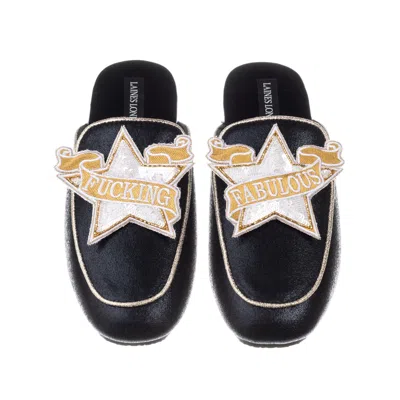 Laines London Women's Black / Gold Classic Mules With Fucking Fabulous White Star Brooches - Black & Gold